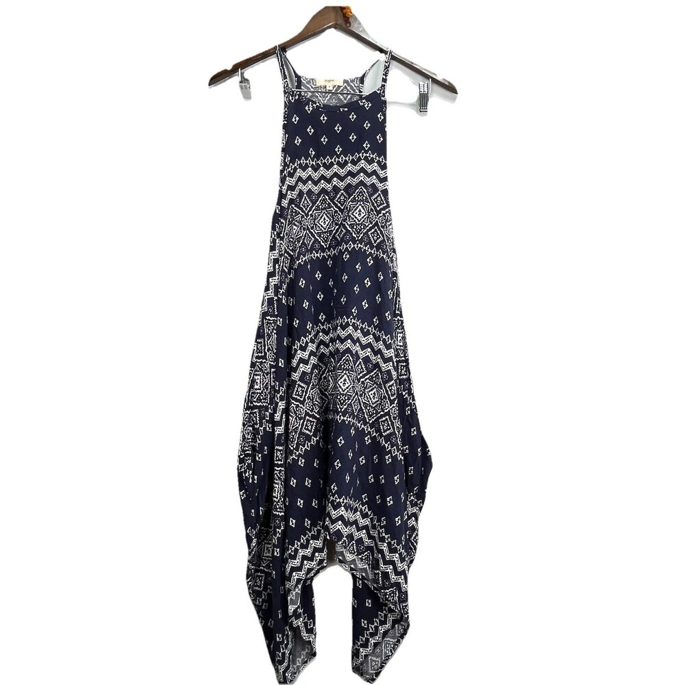 Lilyful Boho Tunic Dress Women S Blue White Print Flowy Batwing - Picture 4 of 10